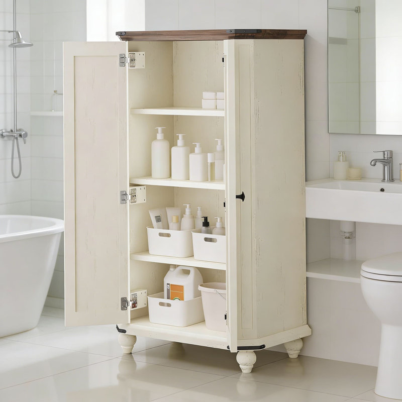 Armoire de rangement Farmhouse avec portes à volets, tablettes réglables à 4 niveaux, organisateur de garde-manger en bois robuste pour la cuisine, la salle de bain, le salon et le bureau
