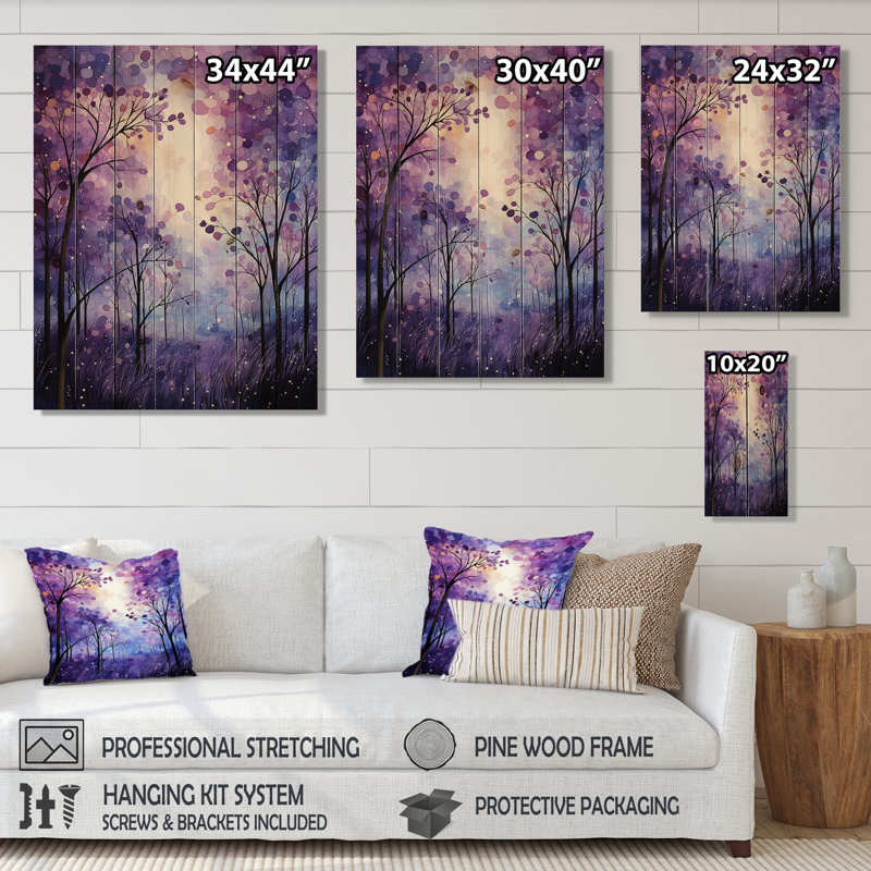 Sérénade violette sur bois, H 32 po x l 24 po x P 0,78 po