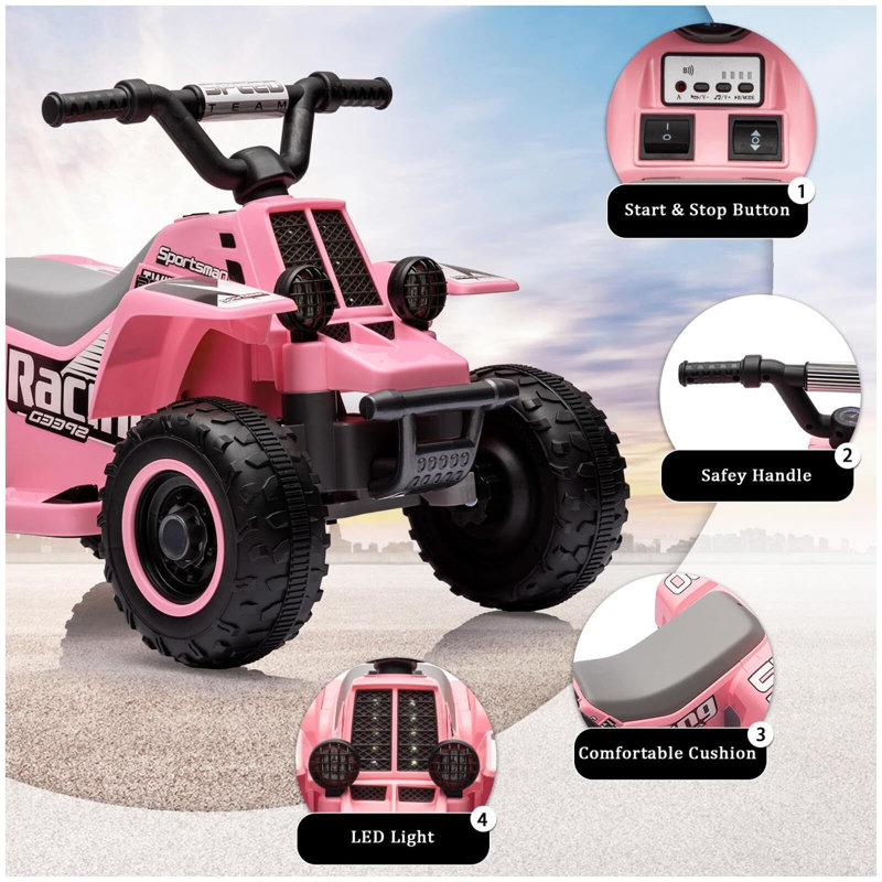 Pink 6V Kids Electric Quad ATV with Forward/Reverse Switch