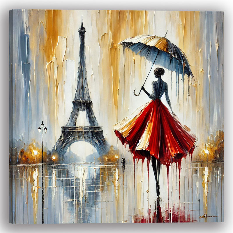Art mural sur toile Parisian Rain Walk, H 12 po x l 12 po x P 1 po