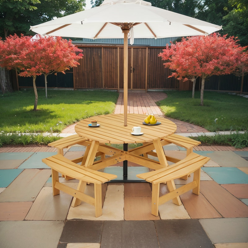 Ensemble de table d'extérieur Jagur pour 6 personnes 35,5 L, Naturel, 4