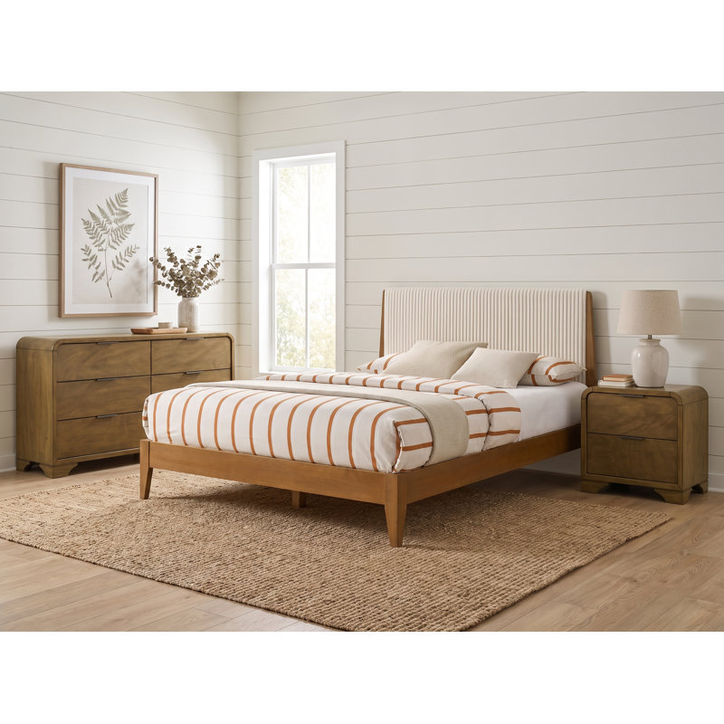 Asher Modern Craft Solid Wood 3 Pieces Fully Assemble Bedroom Set, Amber Walnut/Antique Oak, 3 Pcs: Bed, Dresser, Nightstand