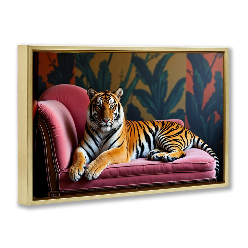Cadre flottant Exotic Tiger, 17" H x 25" W, Cadre flottant métallique doré