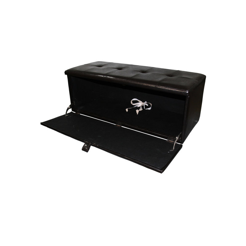 18.5" Tall Brown Leather Upholstered Storage Bench, Front Pull Handle, Single Hinge For Stability, 38.5In L X 12.5In W Storage, 2In 3.5In Legs, 46Lb Product Weight, 17In Width, 19In Package Width