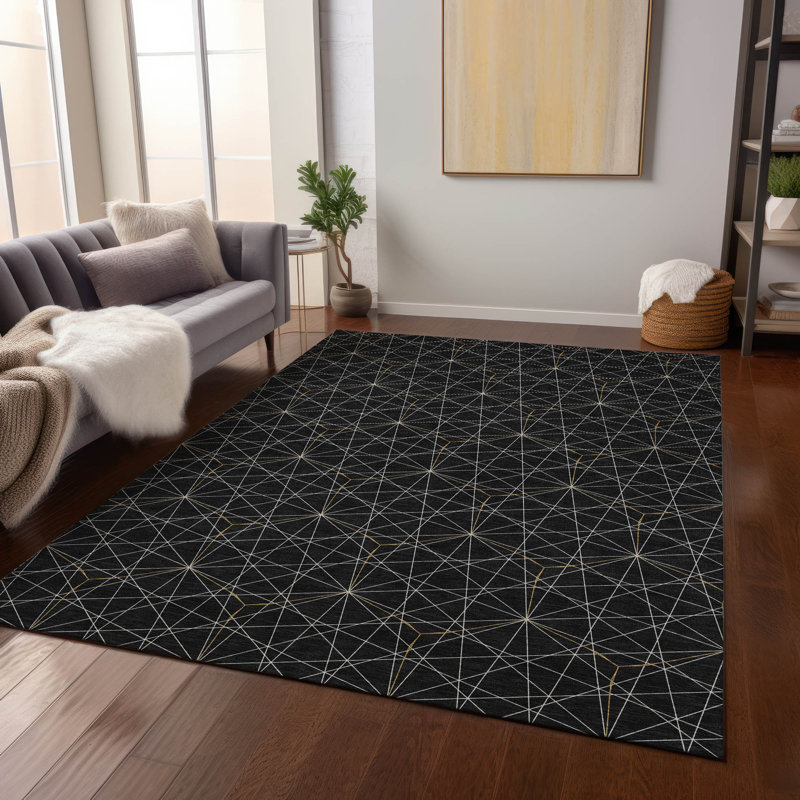 Tapis noir intérieur / extérieur Alina , 9 pi x 12 pi