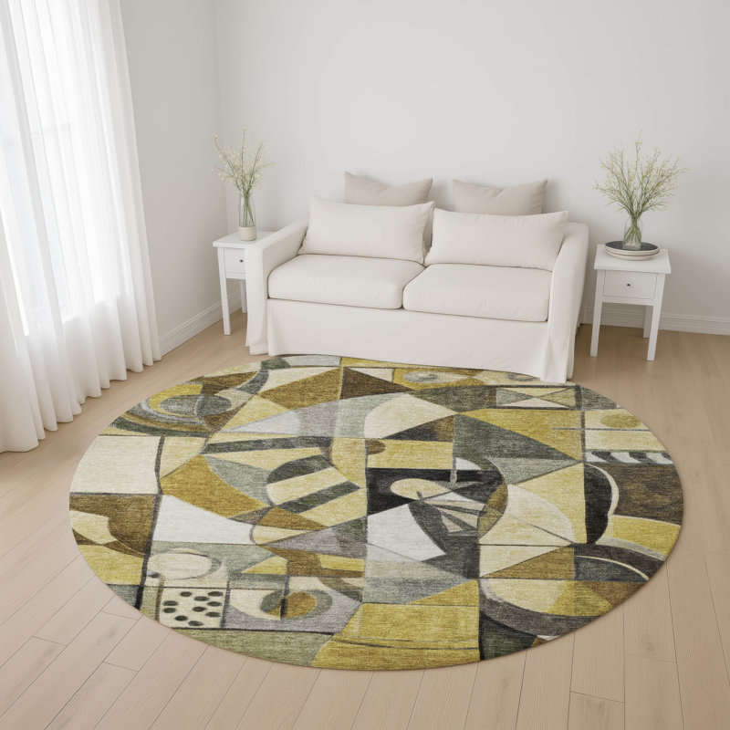 Premium Machine Washable Lubbers AMF1758 Abstract Rug, Round 8'