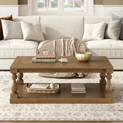 Vintage Coffee Table Featuring Artistic Vase Column Legs And Luxurious Pine Veneer For Timeless Charm,Suitable For Living Room, Study Room