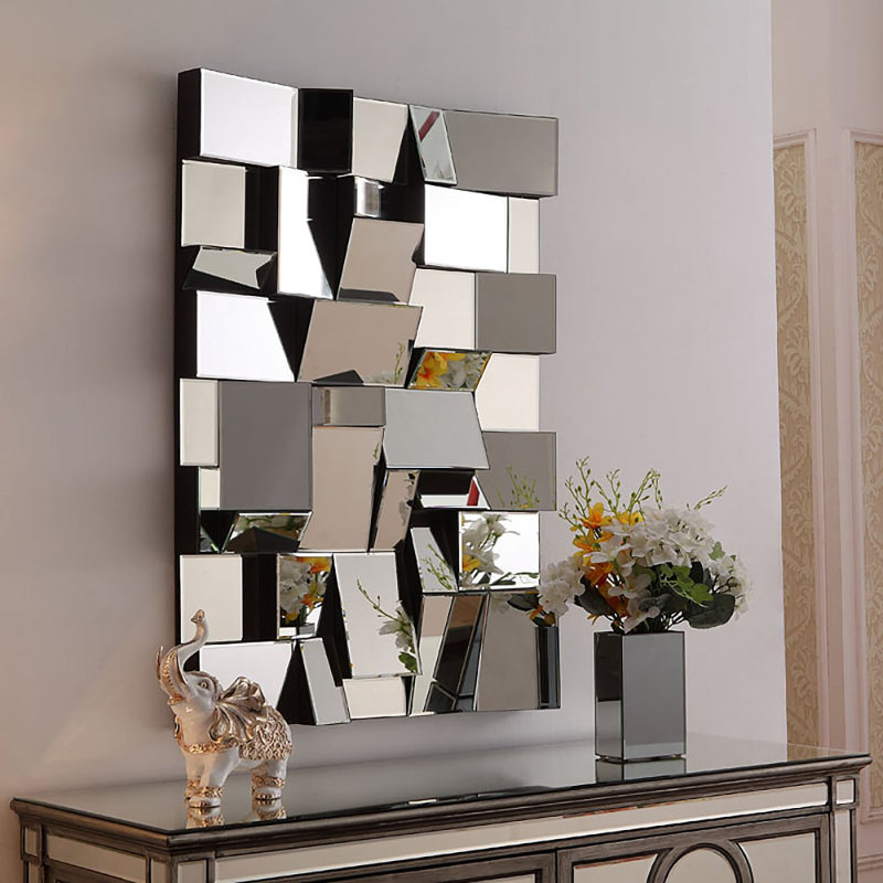 39.4" Glam Irregular Silver Decorative Frameless Earthquake Wall Mirror