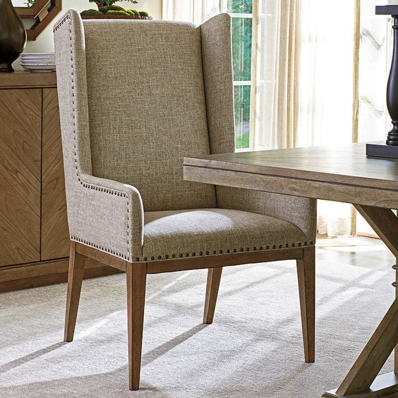 Cypress Point Smoke Gray Host Chair with Linen Weave Upholstery