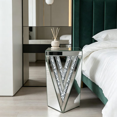 Table de bout en miroir argentée avec incrustation de cristal, petite table d'appoint pour le salon, la chambre à coucher ou le coin, table basse Glam, surface de miroir facile à nettoyer
