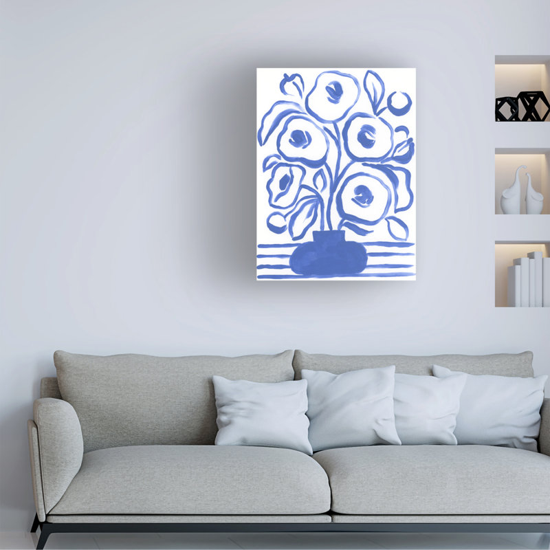 Ebern Designs, June Erica Vess, art floral bleu sur toile WAG37803, H 47 po x l 35 po