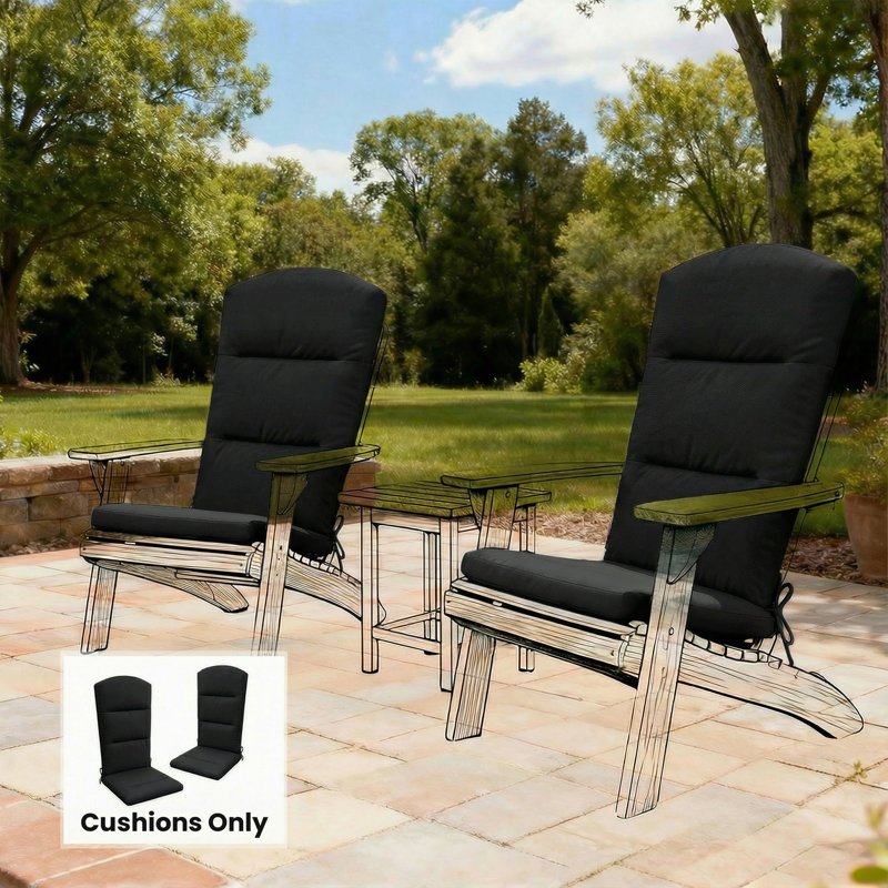 Coussin de chaise d'extérieur avec attaches de dossier Adirondack, noir