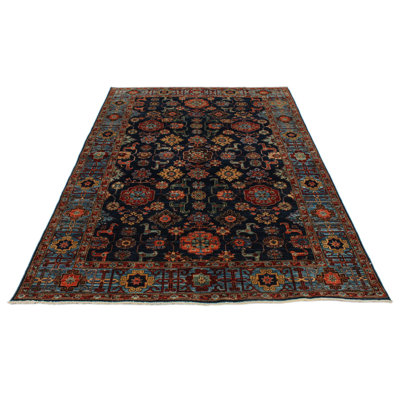 5x8 Navy and Blue Traditional Rug