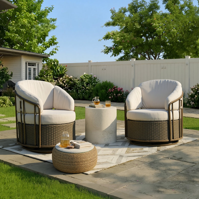 Chaise berçante de patio en osier avec coussins (ensemble de 2)