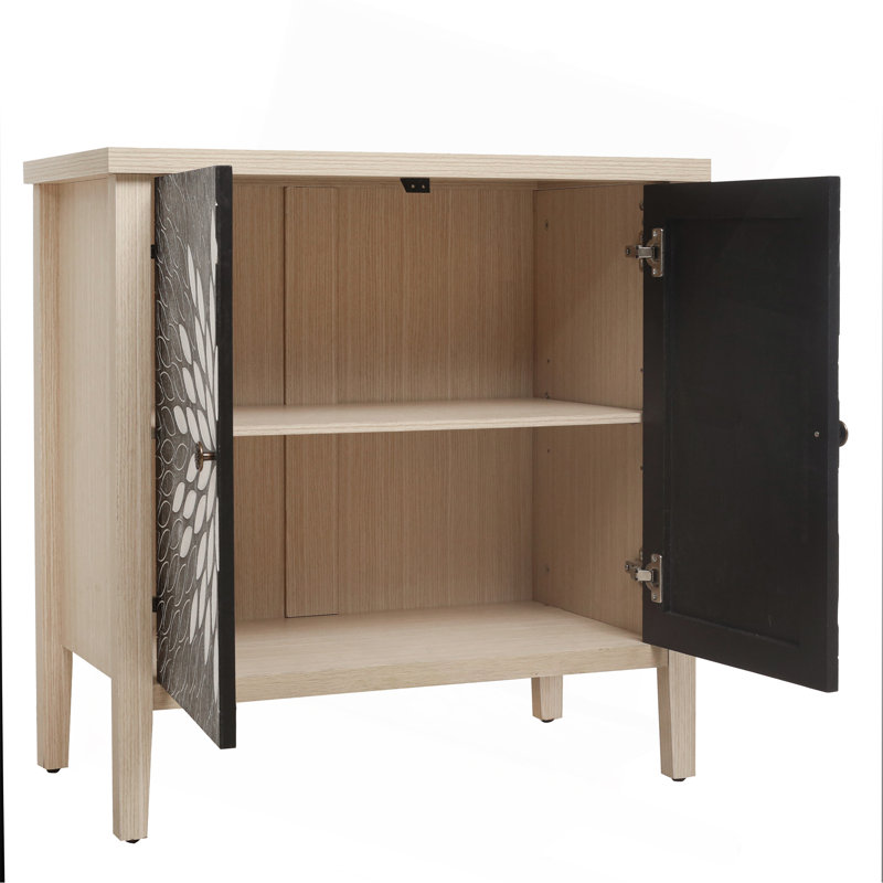 Armoire de rangement sculptée à 2 portes avec tablette réglable, Noir/naturel