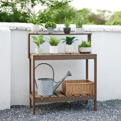 Outdoor Potting Bench, Stable Garden Table with Storage Shelves, All-Weather Patio Work Station,Moisture Resistant and Weather resistant,Brown