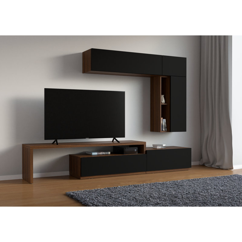 Nahim Unfinished Entertainment Centre for TVs up to 88", Walnut/Black