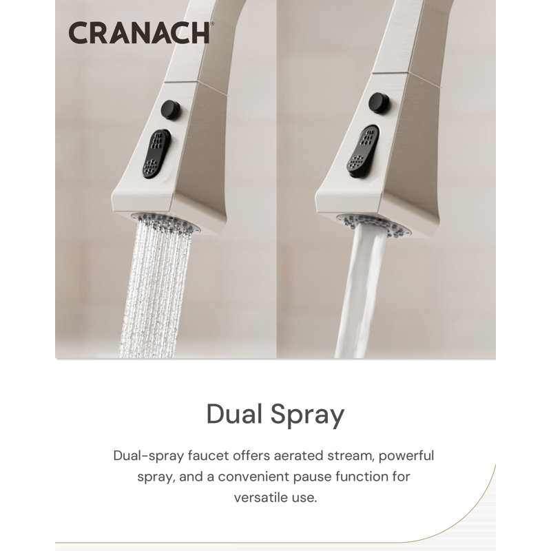 Single-Handle Kitchen Sink Faucet Dual-Spray Faucet with Pause Function 1.6 GPM, Brushed Nickel