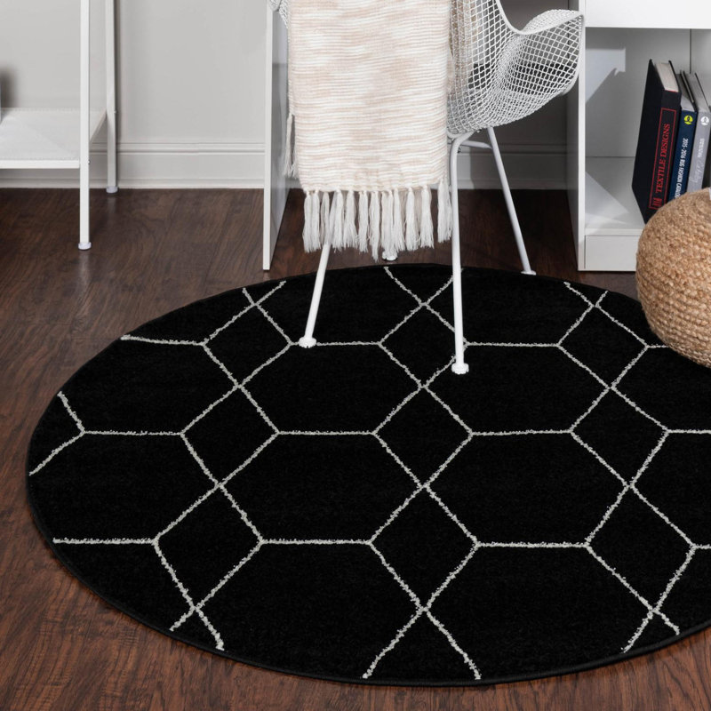 Tapis géométrique Debrodie, Rond 8 pi, Noir