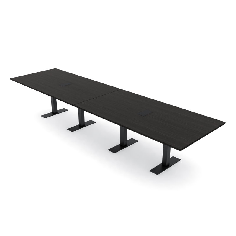 Table de conférence rectangulaire avec base en T en métal | Unité électrique, Cyprès noir, L 168 po x l 48 po, Noir mat