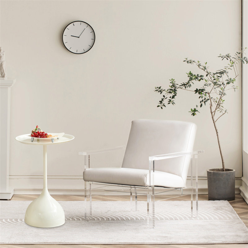 Stylish And Durable White Metal Side Table With Raised Edges For Safety And Easy Assembly
