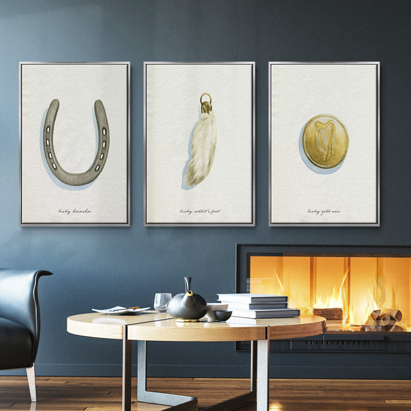 Lucky Charm II - ensemble de 3 reproductions sur toile, H 27 po x l 54 po x P 2 po, Argent