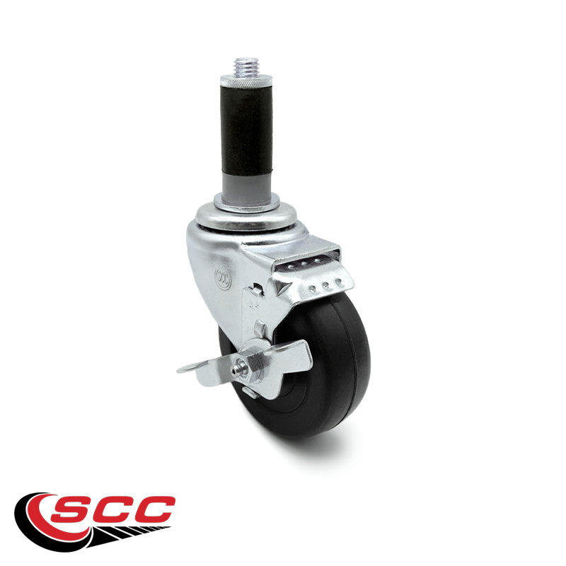 3.5 Inch Hard Rubber Wheel Swivel 1 Inch Expanding Stem Caster with Brake/SCC-EX20S3514-HRS-TLB-MTG42