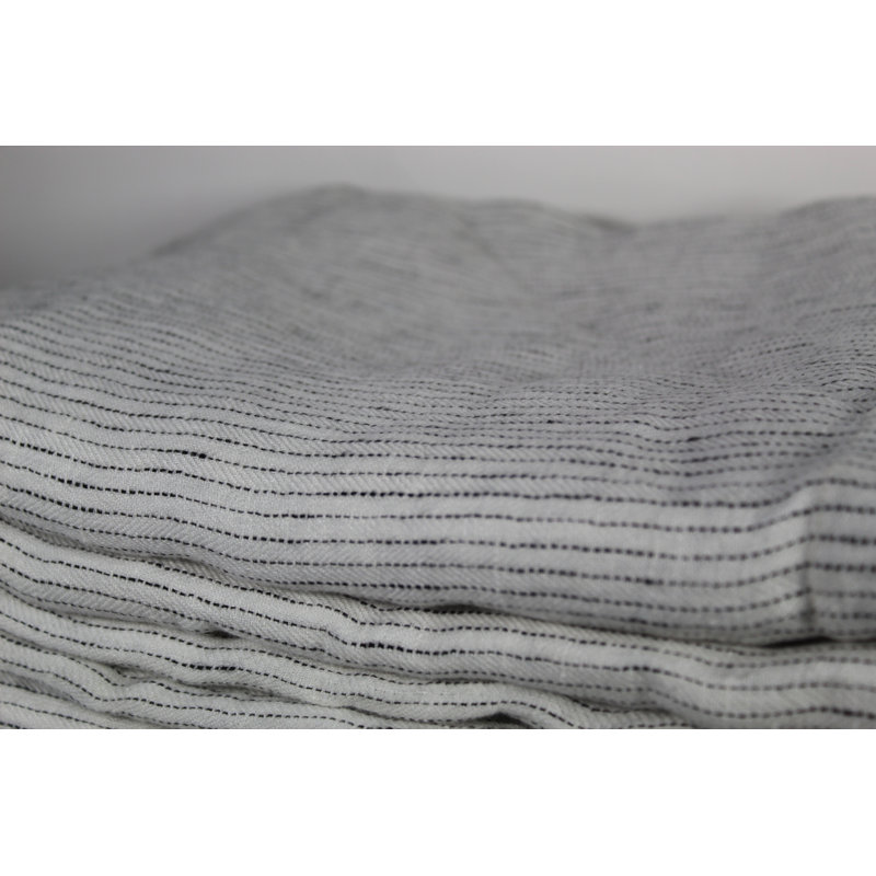100% Linen Striped Duvet Cover Set with Pillowcases, Double, Ivory/Grey/Charcoal