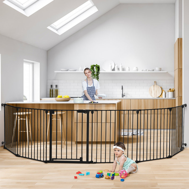 Black Metal 30" Tall Swinging Baby and Pet Gate with Latch