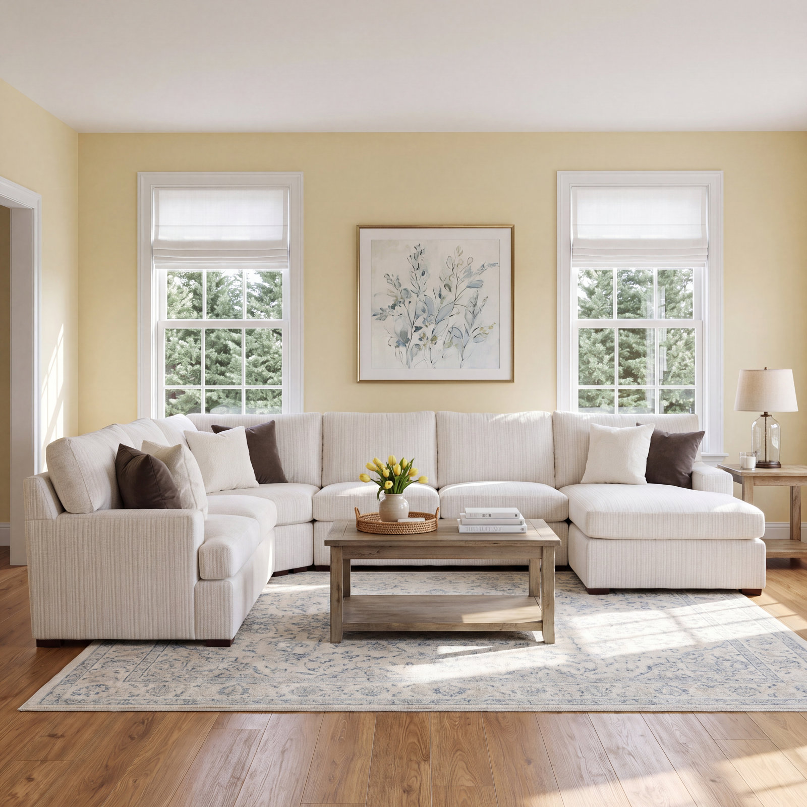Cambria Four Piece Chaise Sectional, Right Hand Facing, Havana, Oatmeal Crypton Performance; 0822-74