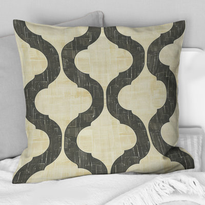 Beige Black Midcentury Trellis III - Midcentury Throw Pillow