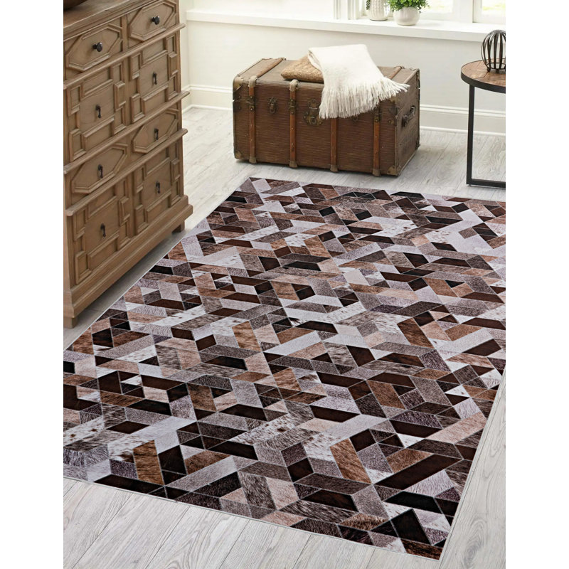 Tapis géométrique rectangulaire brun Jahmaal, Rectangle 3 pi x 5 pi