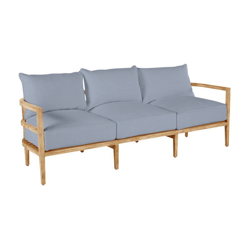 Santa Barbara 87" Wide Outdoor Teak Patio Sofa with Cushions, Natural Teak, No Welt, Herringbone Sand