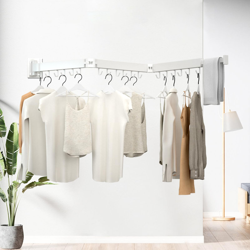 3-Fold Wall Mount Clothes Drying Rack, Drill & No Drill Two Installation Options, White