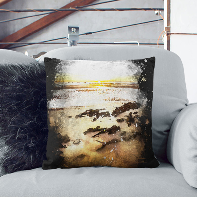 Sunrise at Tenby Beach in Wales Cushion with Filling, Black, 55cm H x 55cm W x 20cm D