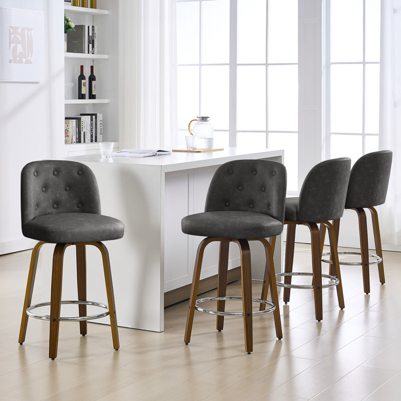 Tabouret pivotant rembourré, Gris, 3, Tabouret de comptoir (siège d'une hauteur de 26 p