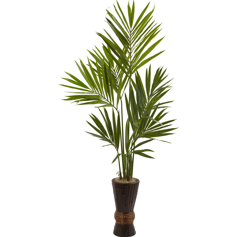 72'' Faux Palm Tree in Wood Decorative Vase