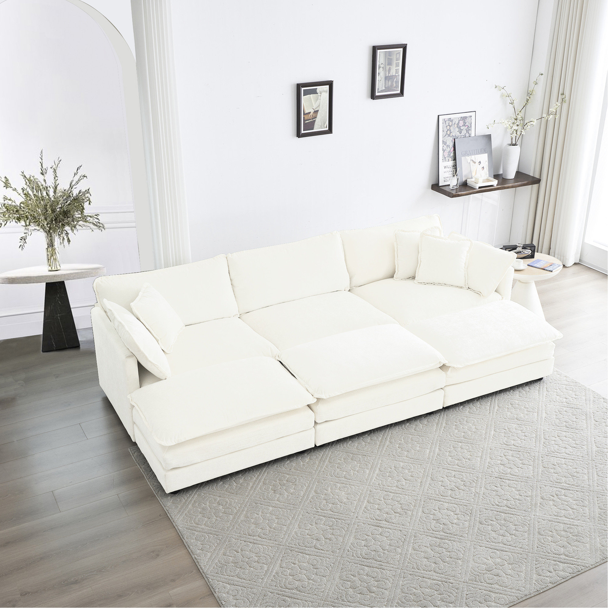 Hokku Designs Comfortable U Shaped Sectional With Ottomans & Pillows ...