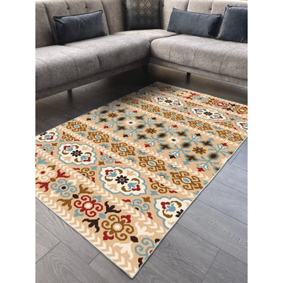 Tapis brun en coton à imprimé numérique Taniya