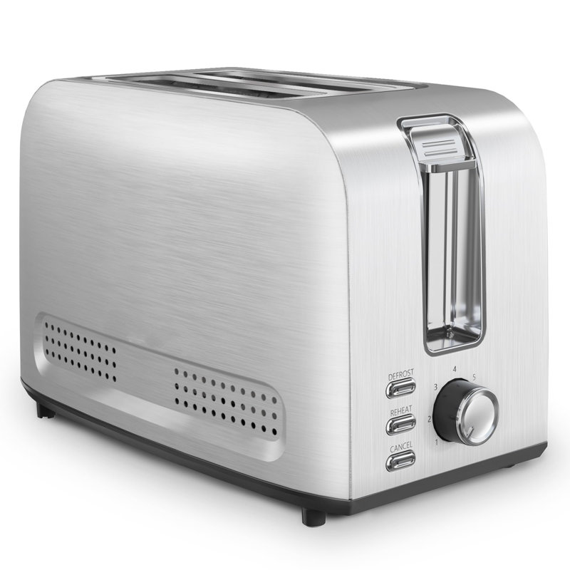 Toaster - 2 toast slots, stainless steel toaster, 2 slices of toaster, 7 levels, defrost function, warm up function, lift function, automatic shut -off, extra wide toast slots