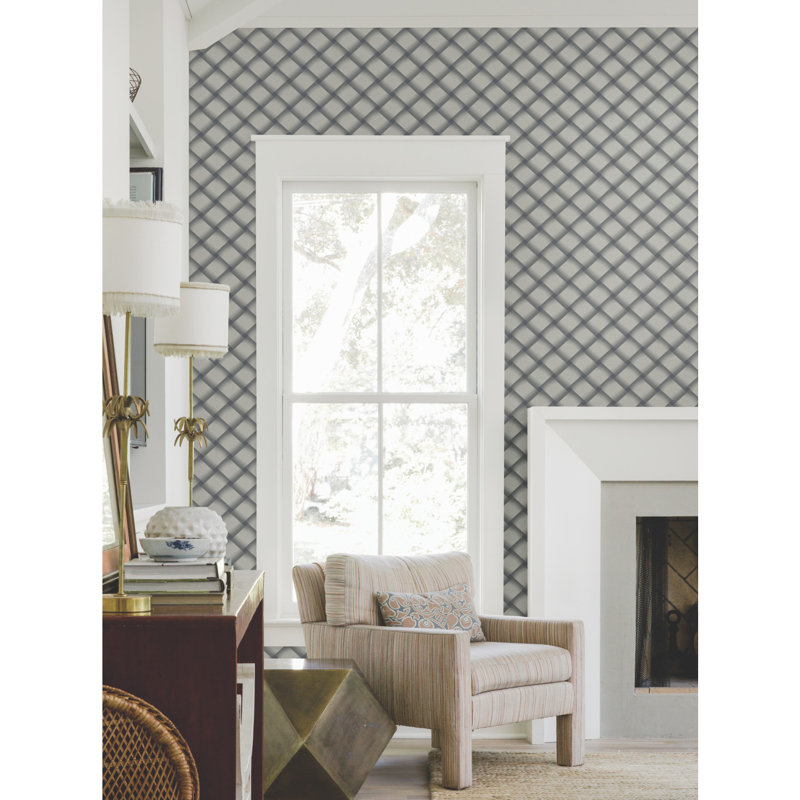 Bayside Basket Weave Wallpaper Roll, Navy