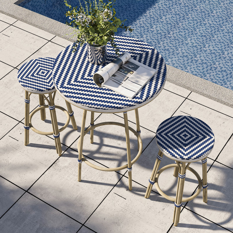 Ensemble de salle à manger pour 2 personnes 27,75 po Phenicia, Bleu marine / blanc / ton naturel, Marine