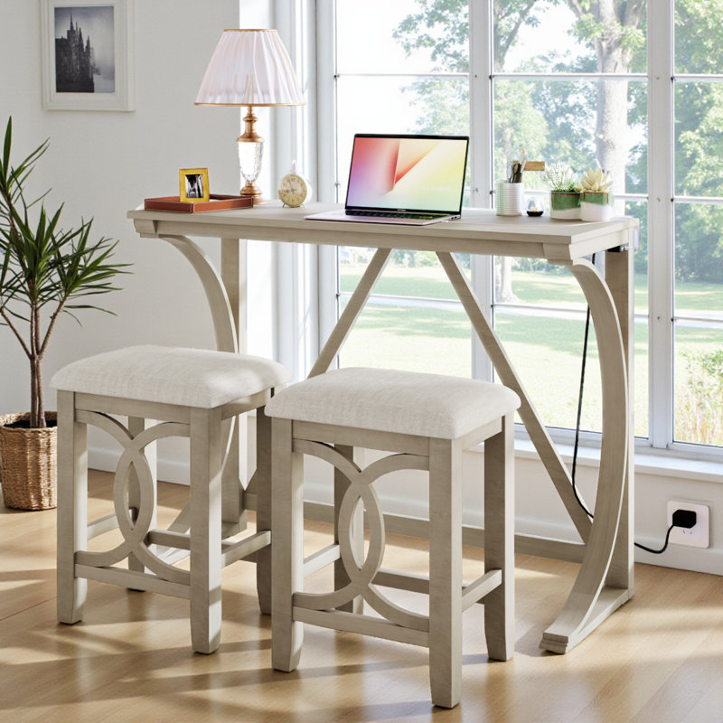 Ashbury Farmhouse 3-Piece Counter Height Dining Table Set with USB Port and Stools, Kitchen Table Set,dining room set,dinning table set
