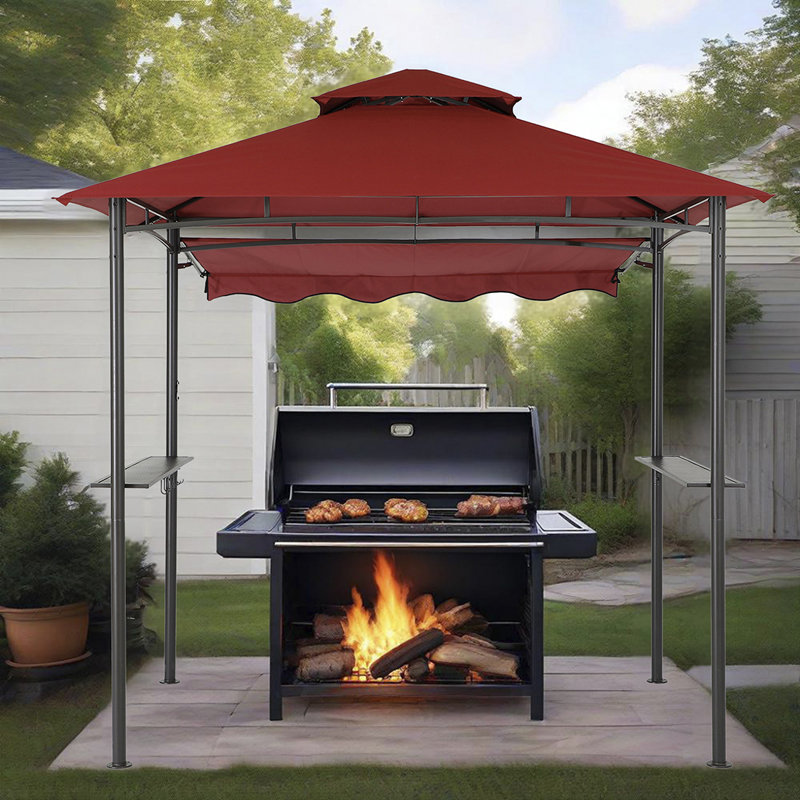 Starecho 8Ft X 5Ft  Double Tiered  Soft-Top Grill Gazebo With Stretchable Side Awning, Red