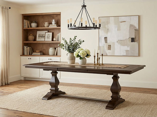 La table de salle à manger Kensington | Piétement central Oak Heirloom et tréteaux (extensible) - Espresso, Espresso
