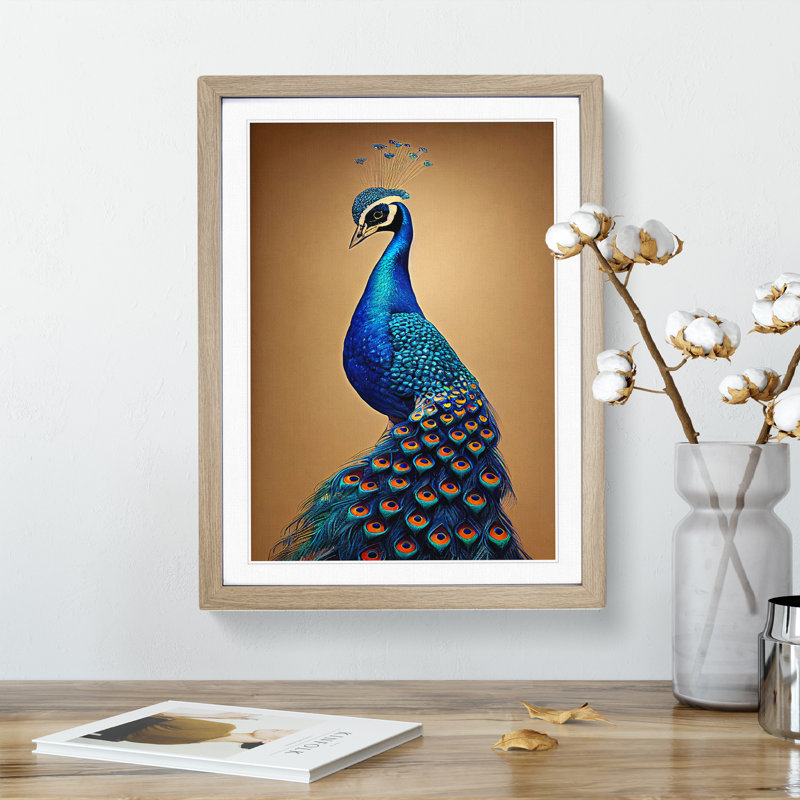 Entrancing Peacock - Single Picture Frame Print, 64cm H x 46cm W x 2cm D, Oak