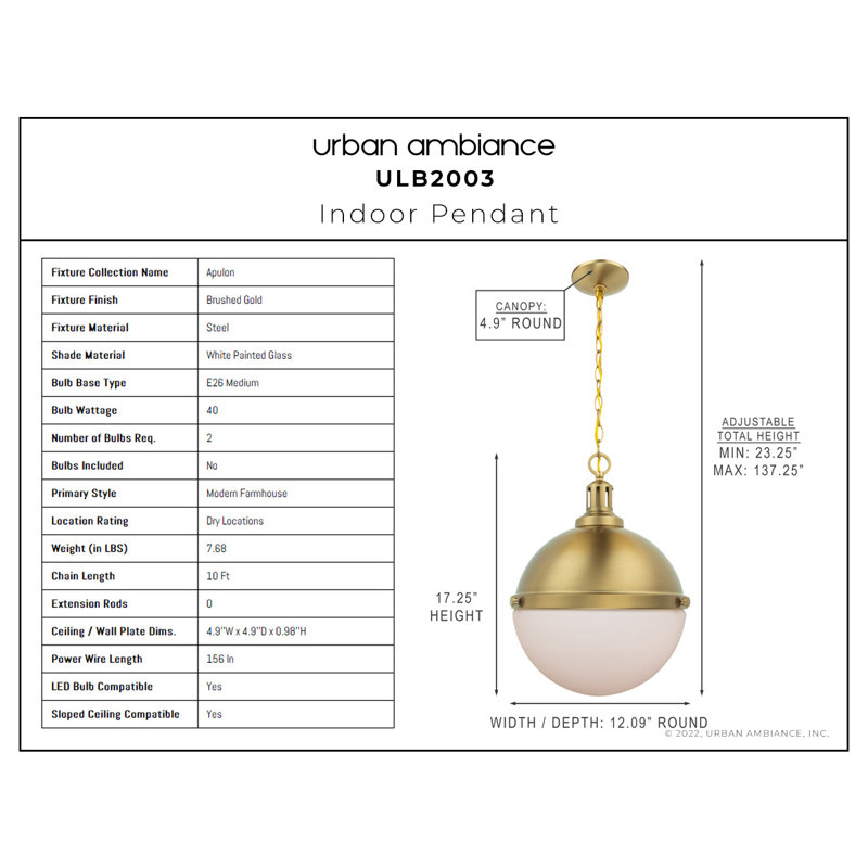 Luminaire suspendu sphère 2 lumières Valia, Or brossé