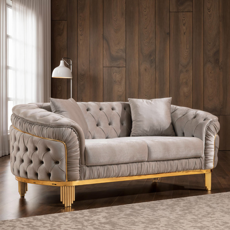 Causeuse en velours Valorie, Velours taupe