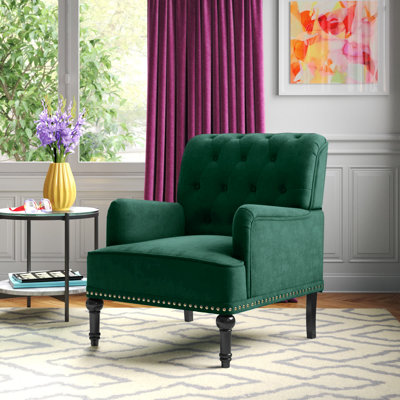 Jakub 28.5" W Velvet Tufted Polyester Armchair with Nailhead Trim by Willa Arlo Interiors