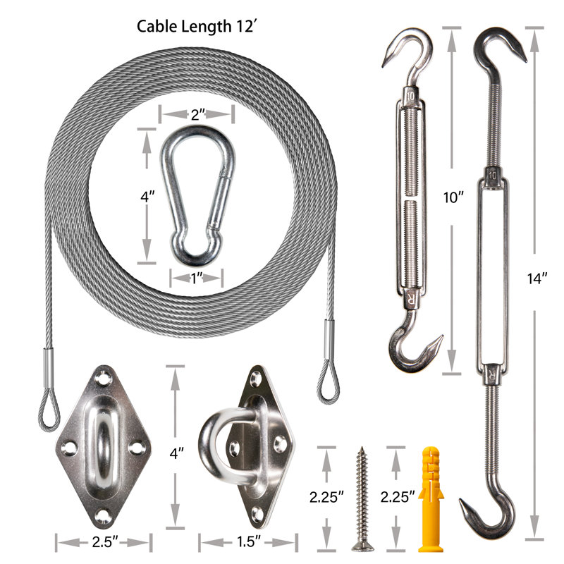 Stainless Steel Triangle Shade Sail Hardware Kit with Cables